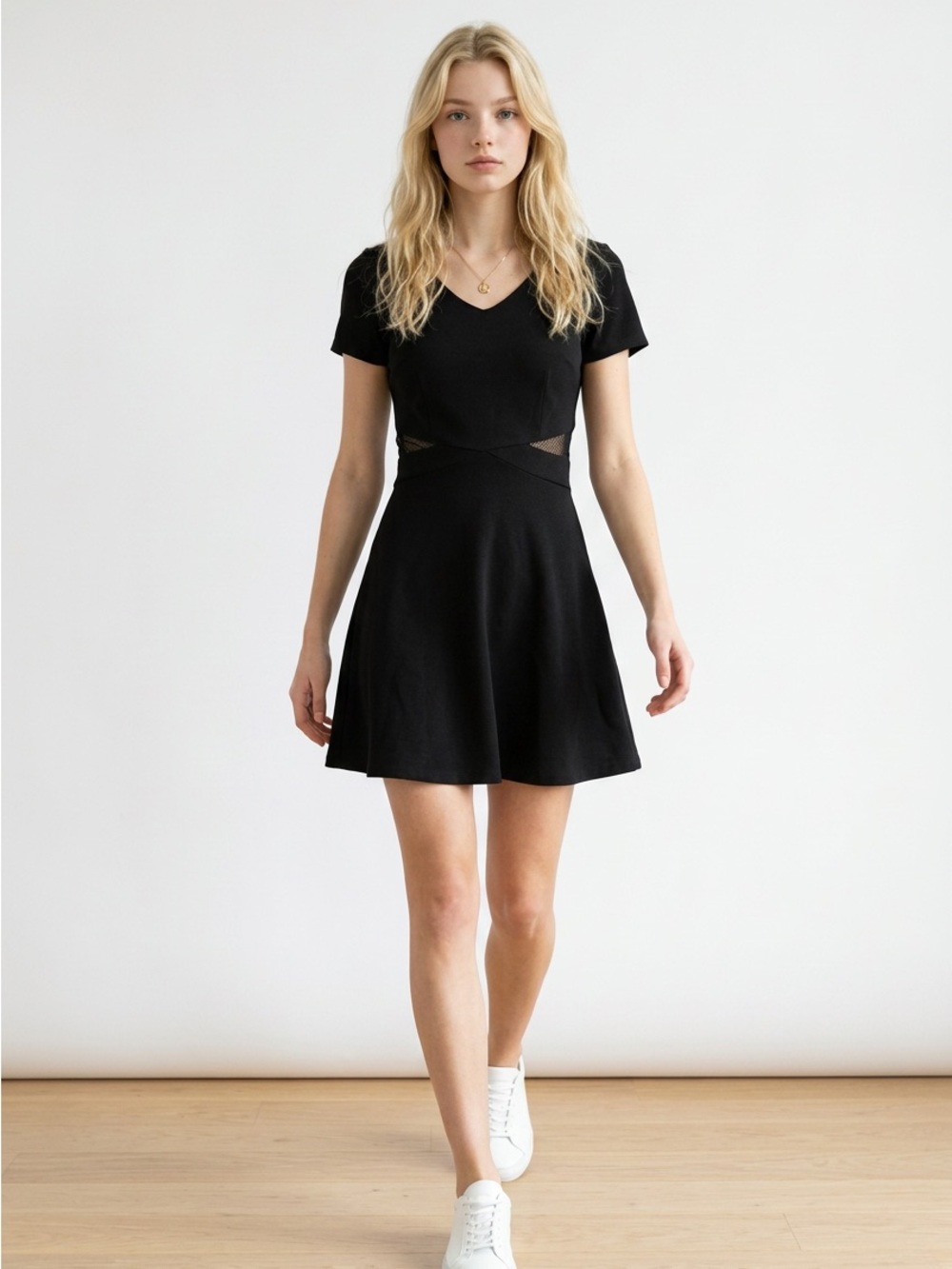 SHEIN Black V-Neck Fit & Flare Mini Dress